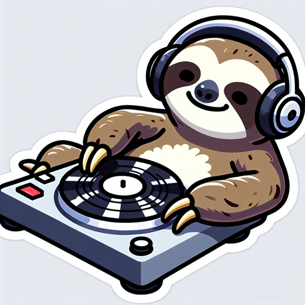 sticker- A sloth DJing with headphones and a turntable, looking very relaxed-discord stickers-1733097220169